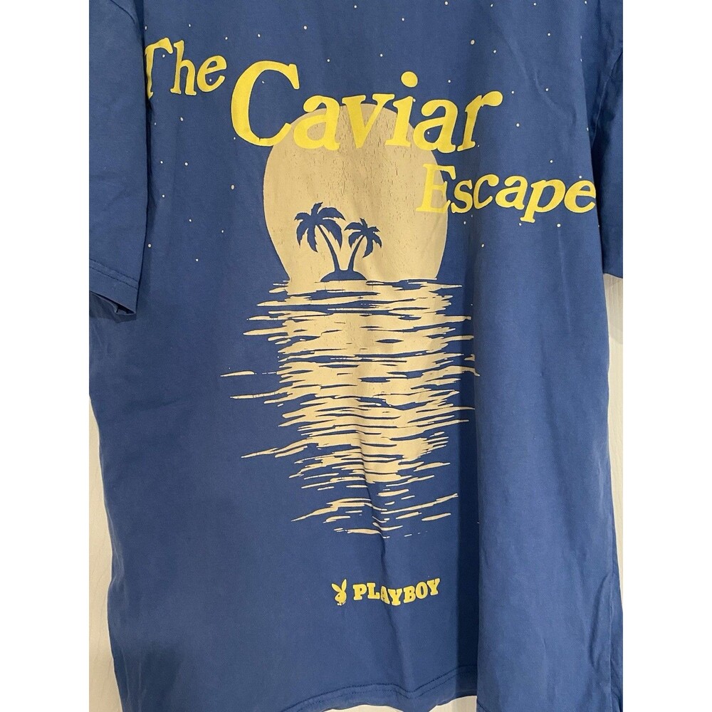 Playboy Mens Short Sleeve The Caviar Escape Large Blue T-Shirt Girls Summer Tee